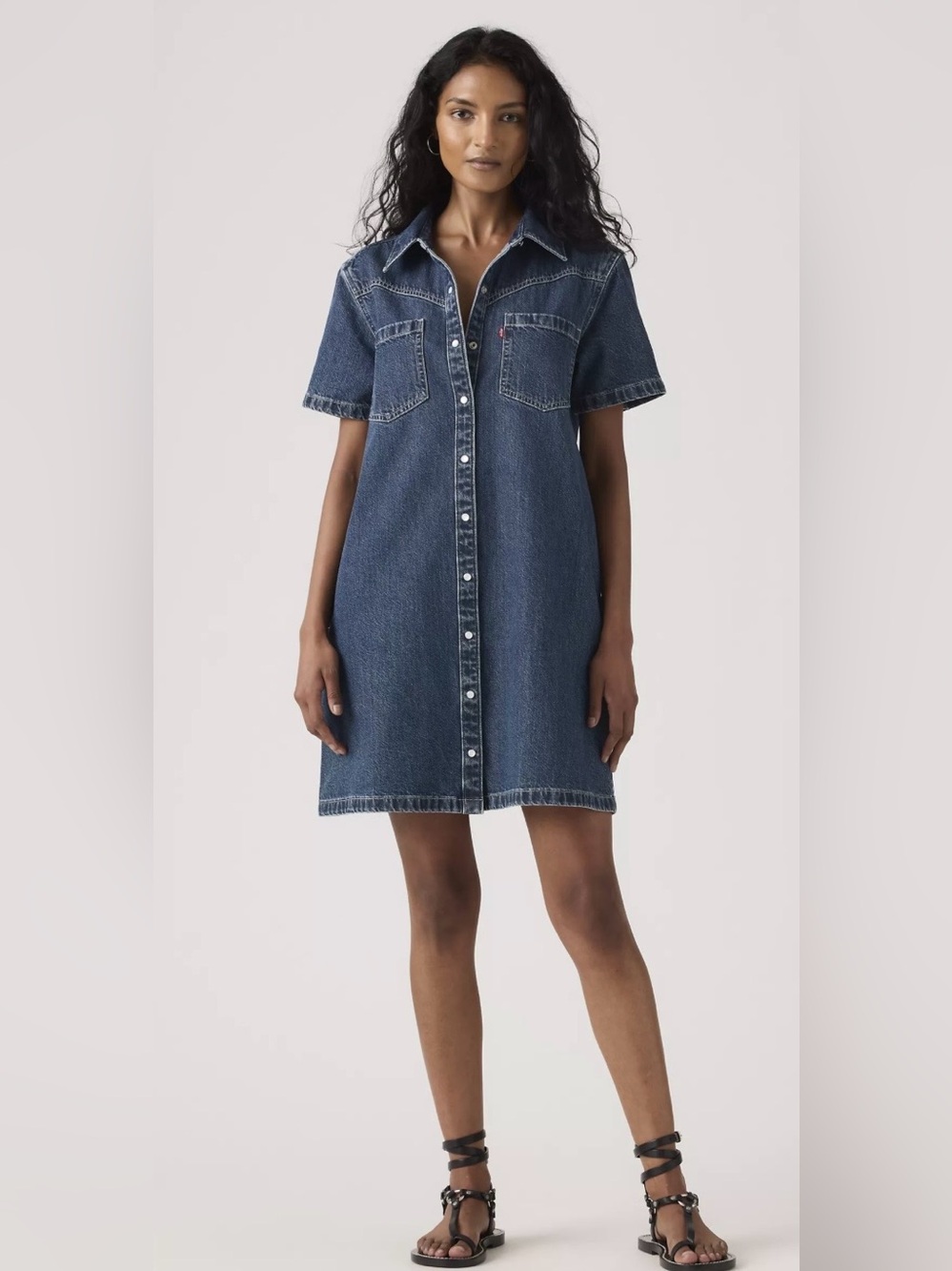LEVI’S LOUISA SHORT-SLEEVE DENIM MIDI DRESS